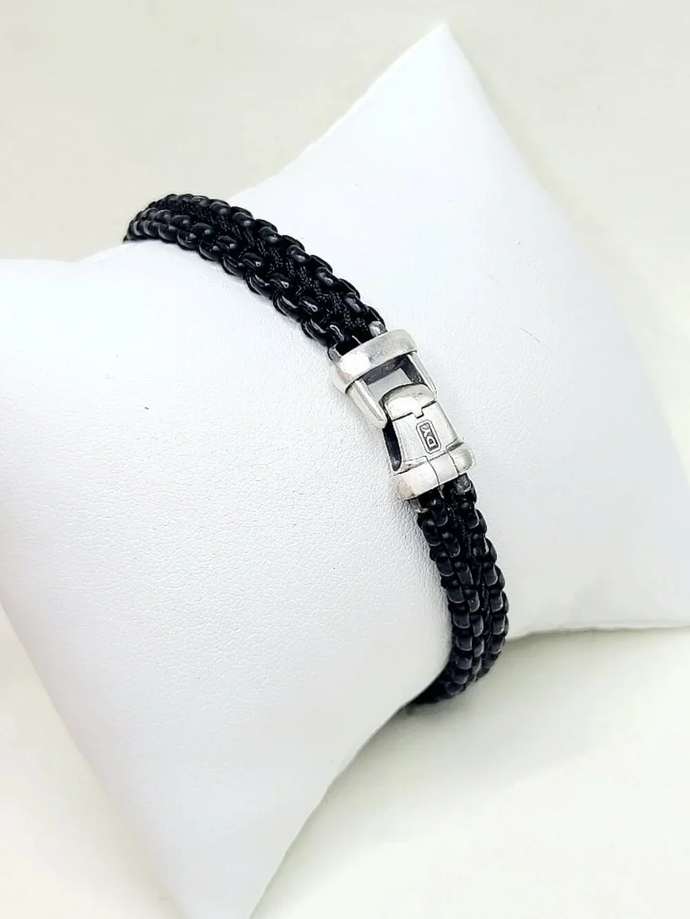 David Yurman Woven Box Chain Bracelet w/ Black Stainless Steel & Nylon - Medium